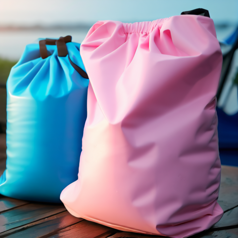 pink and blue dry bags